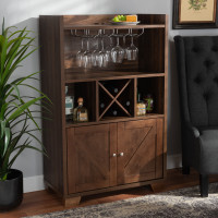 Baxton Studio RT677-OCC-Walnut-Cabinet Carrie Transitional Farmhouse Walnut Brown Finished Wood Wine Storage Cabinet